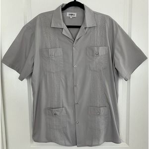 Vatpave Gray Short Sleeve Button Up Shirt - Vintage Style - Solid Light Gray